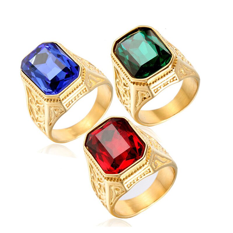 Titanium Steel Ring Manufacturer - European American Punk Rock Multicolor Gemstones Unisex