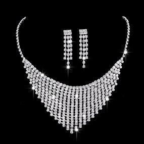 Jewelry Set Manufacturer - Brilliant Full Diamond Zircon Water Drop Necklace Earrings Bridal