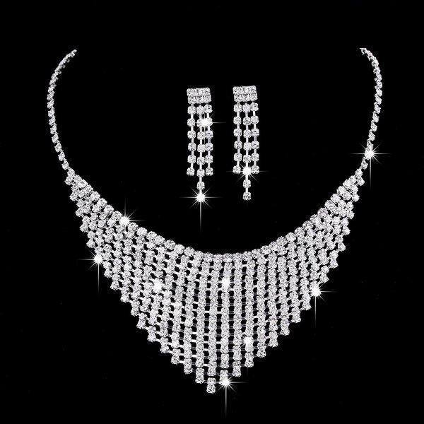 Jewelry Set Manufacturer - Brilliant Full Diamond Zircon Water Drop Necklace Earrings Bridal