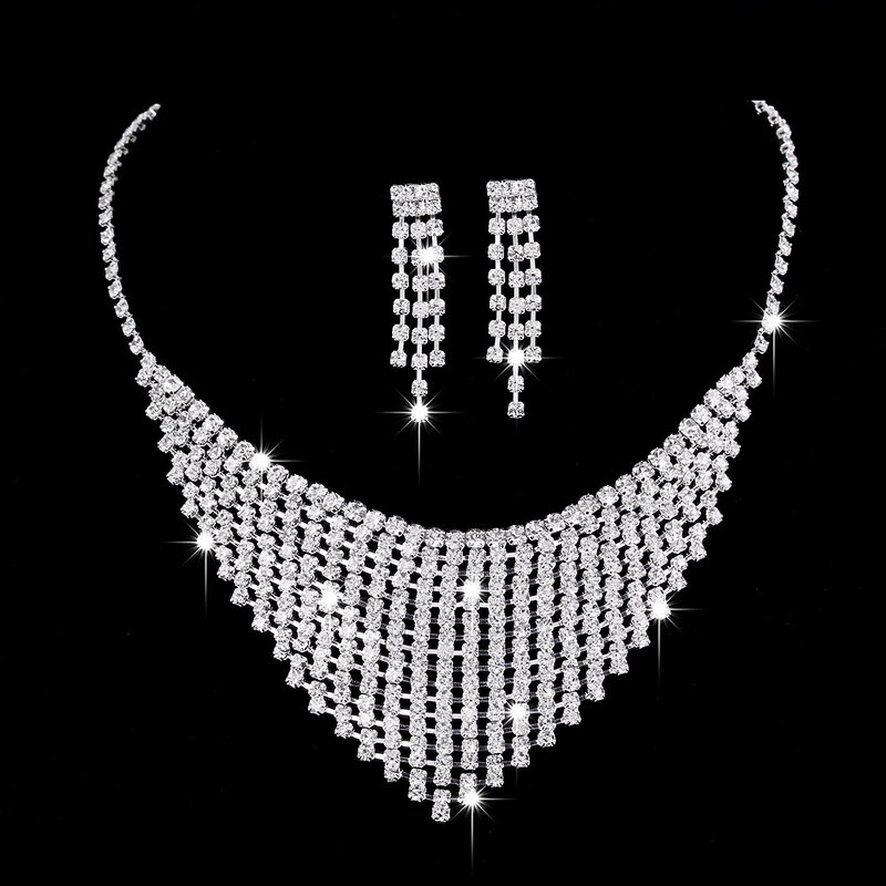 Jewelry Set Manufacturer - Brilliant Full Diamond Zircon Water Drop Necklace Earrings Shooting