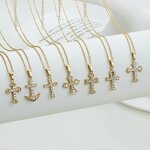 Children's Cross Necklace Factory - Stainless Steel Gold Plated Diamond Pendant Figaro Chain