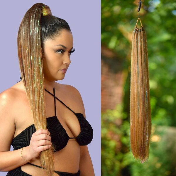 Ponytail Hair Extensions Manufacturer - OEM/ODM Custom Synthetic Brown Glitter Ponytail Heat Resistant