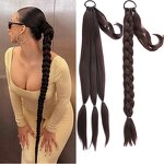 Ponytail Hair Extensions Manufacturer - OEM/ODM Custom Dark Brown Synthetic Yaki Straight Ponytail