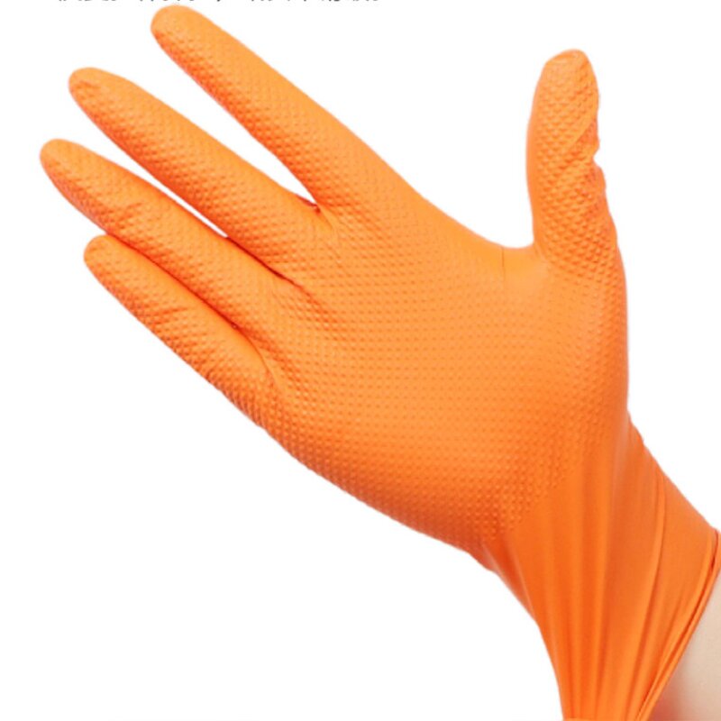 Nitrile Gloves Factory - OEM/ODM Custom Heavy Duty Orange Nitrile Gloves Diamond Texture Latex Free