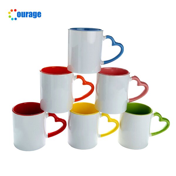 Ceramic Mug Manufacturer - OEM/ODM Custom 11oz Inner Color Heart Handle Sublimation Ready Mug