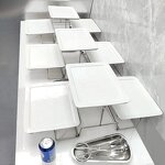 Catering Display Stand Manufacturer - OEM/ODM Custom Stainless Steel Two Tier Catering Display Stands with Ceramic Plates