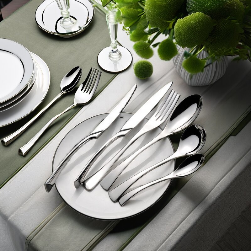 Flatware Set Factory - OEM/ODM Custom Custom Logo Wedding Stainless Steel Polish Flatware Set White Rose Silver