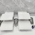 Catering Display Stand Manufacturer - OEM/ODM Custom Stainless Steel Two Tier Catering Display Stands with Ceramic Plates