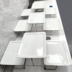 Catering Display Stand Manufacturer - OEM/ODM Custom Stainless Steel Two Tier Catering Display Stands with Ceramic Plates