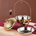 Chafing Dish Factory - OEM/ODM Custom Silver Stainless Steel Round Hanging Hinged Lid Chafing Dish Food Warmer