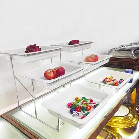 Serving Platter Factory - OEM/ODM Custom Buffet Catering 3 Tiers Gemstone Appetizer Salad Seafood Fruit Trays Stand