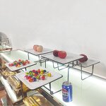 Serving Stand Manufacturer - OEM/ODM Custom Modern Simple 3 Tier Serving Stand with Porcelain Trays Collapsible