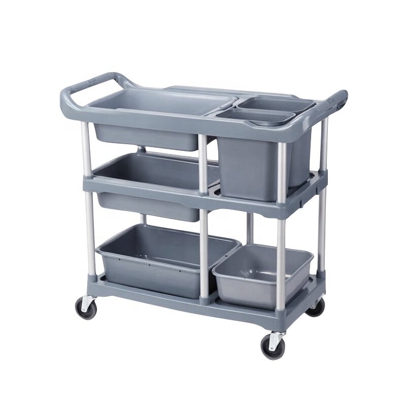 Utility Service Cart Manufacturer - OEM/ODM Custom 3 Shelf Heavy Duty 220LBS Food Service Cart Rolling Kitchen Trolley