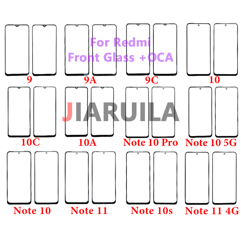OCA Front Glass Factory - for Xiaomi Redmi 9 9A 9C 9T 10 10A 10C Note 13 11 10 9 8 Pro Plus 5G LCD Front Outer Lens