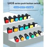 LA16 Switch Factory - OEM/ODM Custom 16mm Plastic Push Button Switch LA16 Illuminated Circle Square Rectangle 3A 6-220V