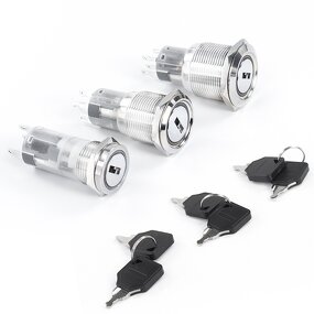 Key Switch Manufacturer - OEM/ODM Custom 16-22mm Key Switch 2 Position 2 Pin Solder Terminals Pull-Out Key Operated Switch