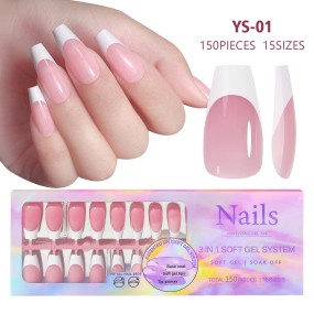 Full Patch Nail Art French Style Short pink White Seamless Wearable Nail