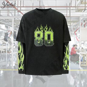 Men's T-Shirt Manufacturer - OEM/ODM Custom Men's Street Waffle Sleeve Cotton Vintage Letter Printing Silk Screen Printing