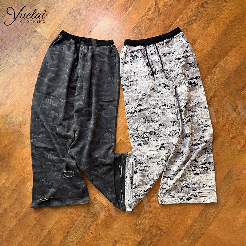 Men's Sweatpants Manufacturer - OEM/ODM Custom Logo Men's Embroidery Wide Leg Sweatpants Digital Camouflage Distressed