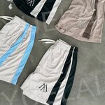 Embroidery Mesh Shorts Manufacturer - OEM/ODM Custom Logo Embroidery Mesh Shorts Color Block Sports Casual Loose Elastic