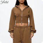 Crop Jacket Hoodie Manufacturer - OEM/ODM Custom Wholesale Logo Autumn Plain Blank Long Sleeve Crop Jacket Hoodie