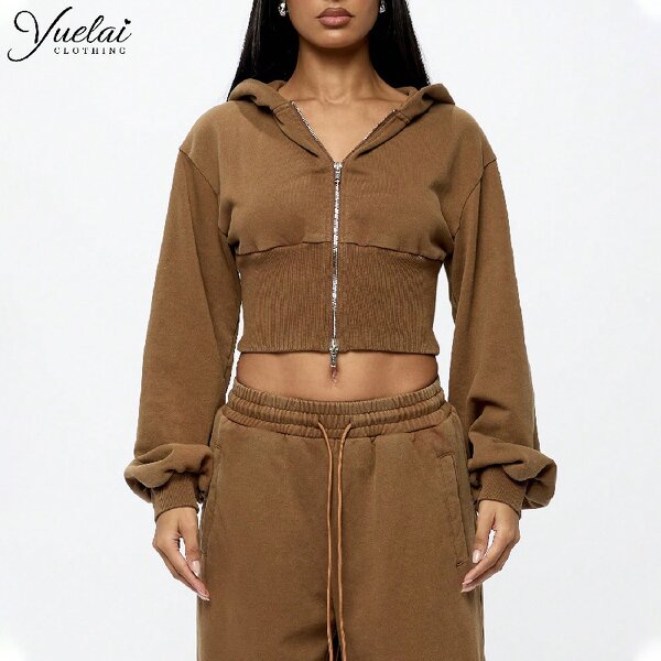 Crop Jacket Hoodie Manufacturer - OEM/ODM Custom Wholesale Logo Autumn Plain Blank Long Sleeve Crop Jacket Hoodie