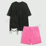 Men's T-Shirt Set Factory - OEM/ODM Custom Men's Pure Cotton Acid Washed Faded Bleached T-Shirt Shorts Set