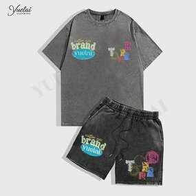 Vintage Streetwear T Shirt Short Suit Manufacturer - OEM/ODM Custom Mens Vintage Streetwear Y2K Summer T Shirt Short Suit