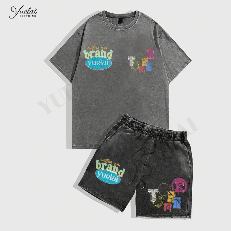 Vintage Streetwear T Shirt Short Suit Manufacturer - OEM/ODM Custom Mens Vintage Streetwear Y2K Summer T Shirt Short Suit