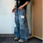 High Waist Camo Jeans Factory - OEM/ODM Custom High Waist Block Camo Jeans Y2K Baggy Distressed Acid Wash Patchwork