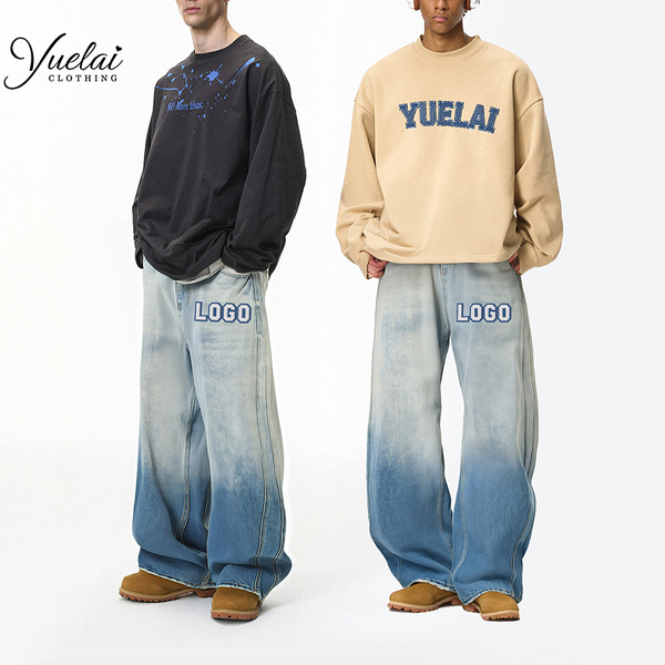 Wholesale Custom Washed Jeans Factory - OEM/ODM Custom Wholesale Washed Jeans for Men Street Wear Hip Hop Raw Hem Baggy