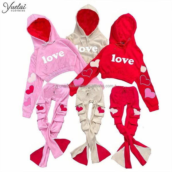Kids Hoodies Set Factory - OEM/ODM Custom Kids Hoodies Set 2pcs New Boutique Fashion Valentine Baby Clothes Girl Set