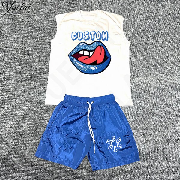 Sleeveless T-Shirt Sets Factory - OEM/ODM Custom Y2K Shorts and Printed Rhinestone Sleeveless T-Shirt Sets 2Pcs