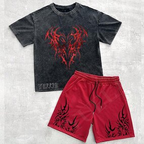 T-Shirt Shorts Set Manufacturer - OEM/ODM Custom High Quality Vintage Distressed T-Shirt Set Digital Printing