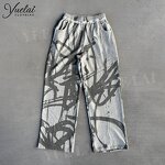 Sweatpants Factory - OEM/ODM Custom Logo Washed French Terry 100%Cotton Sweatpants Full Printing Unisex Vintage Flared