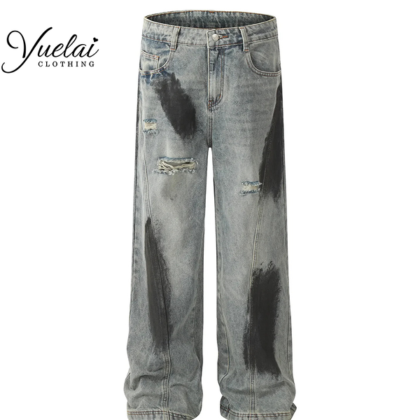 Men Jeans Factory - OEM/ODM Custom Men Jeans High Quality Designer Jeans Trousers Casual Wide Leg Vintage Wash