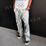 Sweatpants Factory - OEM/ODM Custom Logo Washed French Terry 100%Cotton Sweatpants Full Printing Unisex Vintage Flared