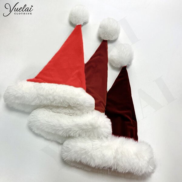 Christmas Hat Factory - OEM/ODM Custom Christmas Theme Classic Plush Velvet Red Christmas Costume Santa Claus Adult Hat