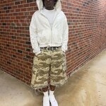 Custom Men's Cargo Shorts Factory - OEM/ODM Custom Men's Utility Pocket Raw Edge Oversize Canvas Cargo Shorts Embroidery