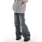 Men's Jeans Manufacturer - OEM/ODM Custom 2025 Y2K Men's Baggy Denim Flared Trousers Zipper Washed Jeans