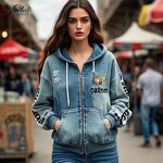 Denim Style Hoodies Factory - OEM/ODM Custom Clothing Manufacturers Logo Printing Denim Style Women's Zip up Hoodies