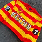 Men's T-Shirt Factory - OEM/ODM Custom Men's Hip Hop Embroidered Logo Stitching French Terry T-Shirt Color Block Stripe