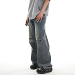 Men's Jeans Manufacturer - OEM/ODM Custom 2025 Y2K Men's Baggy Denim Flared Trousers Zipper Washed Jeans