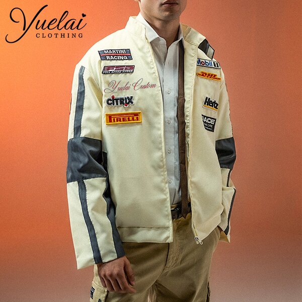 Men's Racing Jacket Manufacturer - OEM/ODM Custom Hot Selling Men's Racing Jacket Handmade Embroidery Classic Cream-coloured