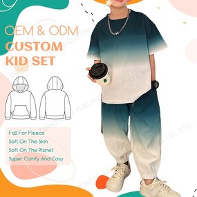 Boys Summer T-Shirt Sets Factory - OEM/ODM Custom Trendy Brand Gradient Color Boys Summer T-Shirt Sets 2025 Children's Clothes