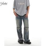 Men's Jeans Manufacturer - OEM/ODM Custom 2025 Y2K Men's Baggy Denim Flared Trousers Zipper Washed Jeans