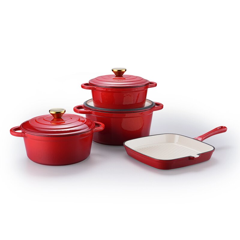 Cast Iron Cookware Set Manufacturer - OEM/ODM Custom Modern Design Enamel Non-Stick Cookware Set Metal Kitchen