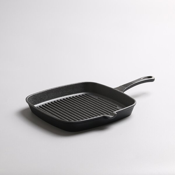 Cast Iron Steak Pan Manufacturer - OEM/ODM Custom Modern P24 Cast Iron Steak Pan Striped Square Enamel Exterior