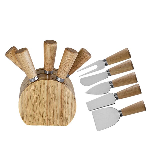 Cheese Spread Tools Manufacturer - OEM/ODM Custom Kitchen Gadgets Cheese Tools Stainless Steel Cheese Knives Oak Wood Holder