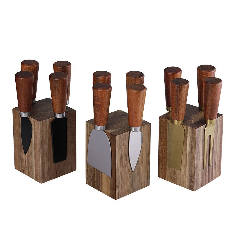 Cheese Tools Set Manufacturer - OEM/ODM Custom Kitchen Gadgets Cheese Tools Stainless Steel Cheese Knife Wood Holder Set